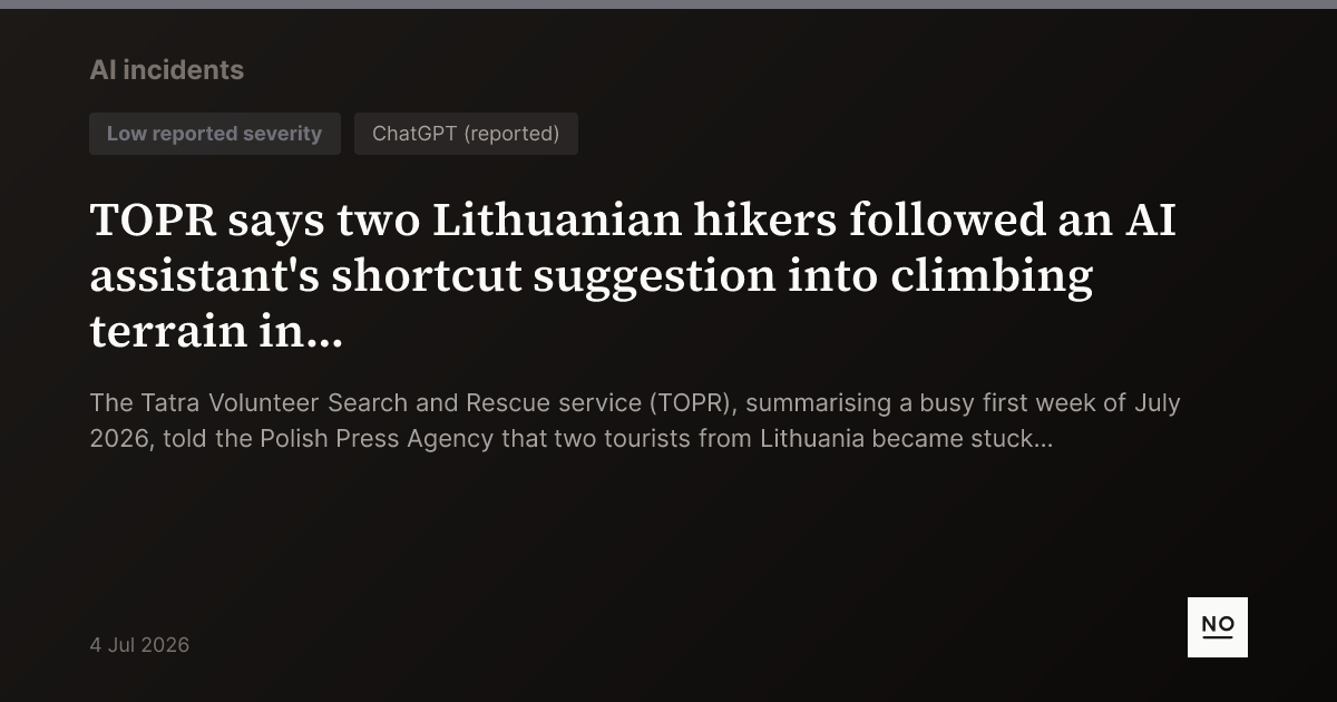 TOPR says two Lithuanian hikers followed an AI assistant's shortcut ...